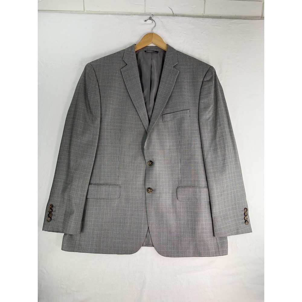 Ralph Lauren Blazer Mens 42L Gray Wool Silk Check Two Button Sport Coat Dillards